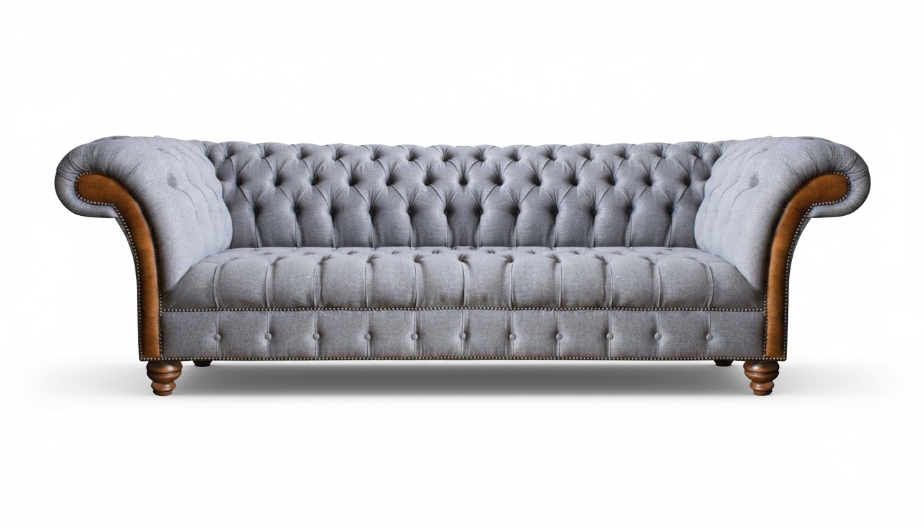 Hellgraues Chesterfield Polstersofa Wohnzimmer Designer Couch 4-Sitzer