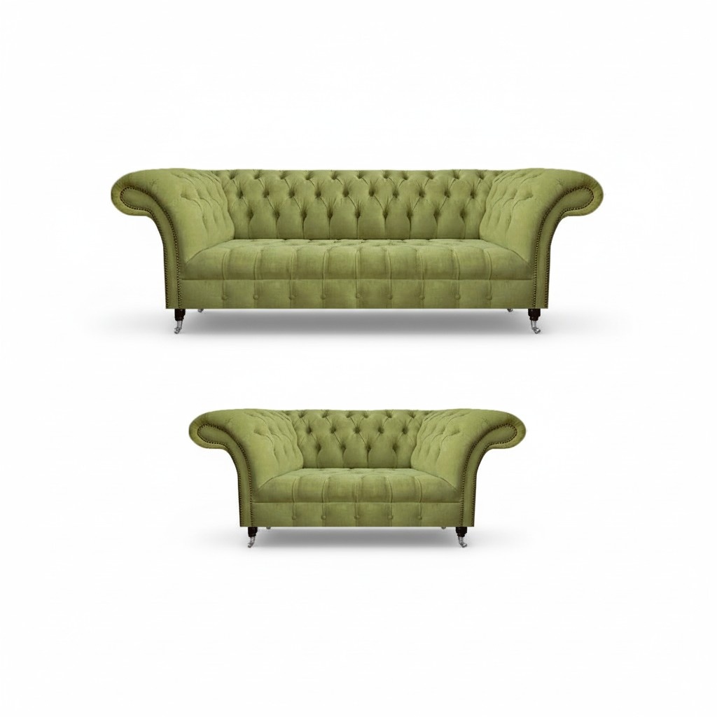 Hellgrüne Wohnzimmer Chesterfield Couchgarnitur Moderne Sitzmöbel 2tlg