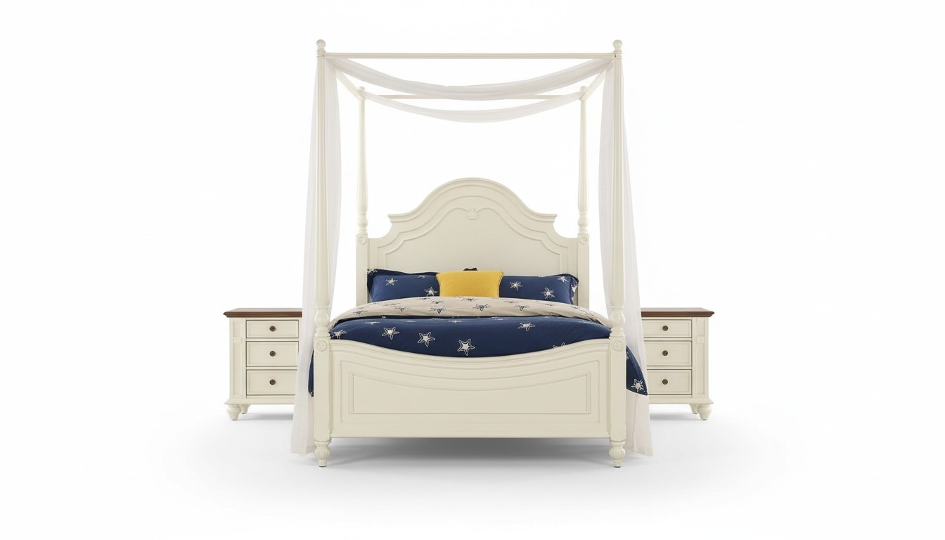 Himmelbett Bett 3tlg. Set Schlafzimmer Betten 3tlg Set Landhaus Möbel Nachttisch