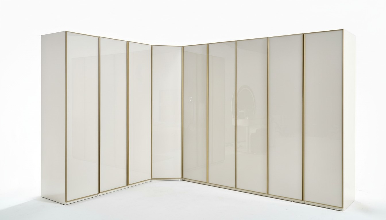 Hochglanz Kleiderschrank Schlafzimmer Schränke Eckschrank Luxus Möbel Gold Beige