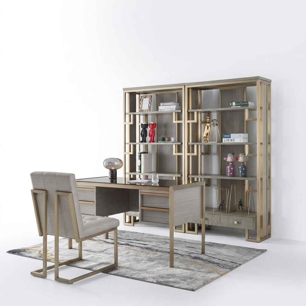 Hochwertige Designer Büro Einrichtung Stil Möbel Tisch Sessel Vitrine 4tlg.