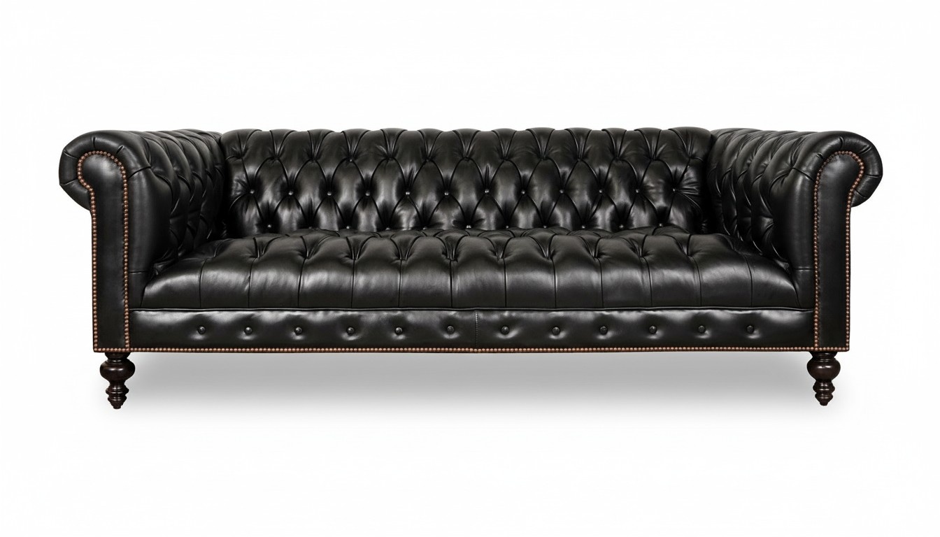 Hochwertige Leder Sofa Textil Stoff Chesterfield Couch England schwarz