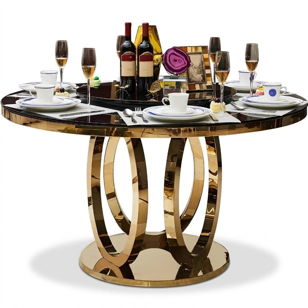 Hochwertiger Luxus Designer Ess Tische Rund Tisch Runde Marmor Metall