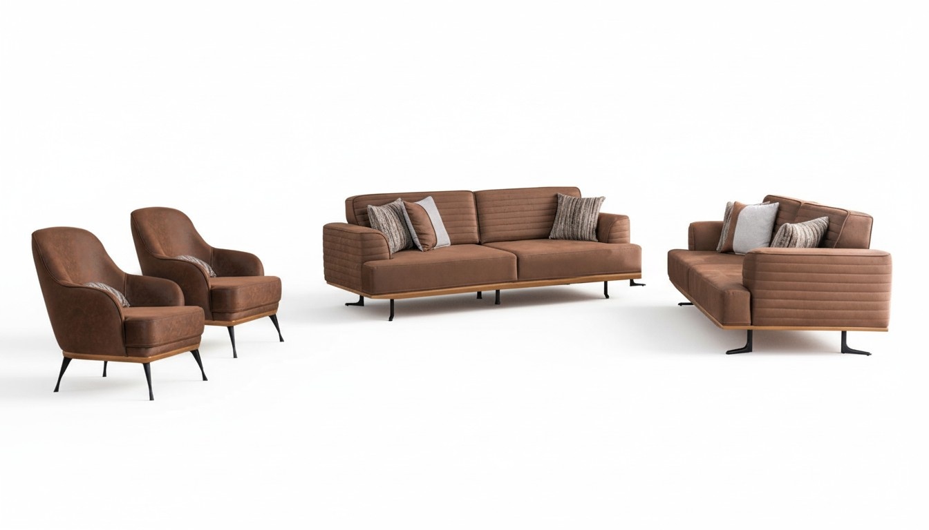 Hochwertiges Braune 4 tlg Polstermöbel Set Dreisitzer-Sofas und Sessel