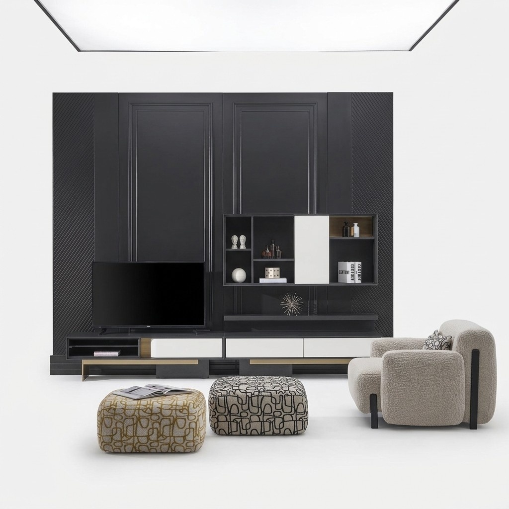 Hocker aus Holz und Textil in Beige, eleganter Design