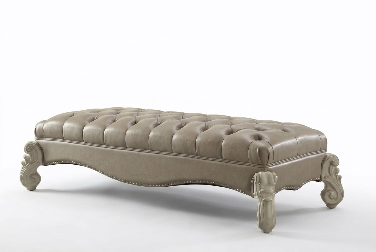 Hocker Beistell Chaiselounge Fußhocker Chesterfield Leder Ottomane Barock