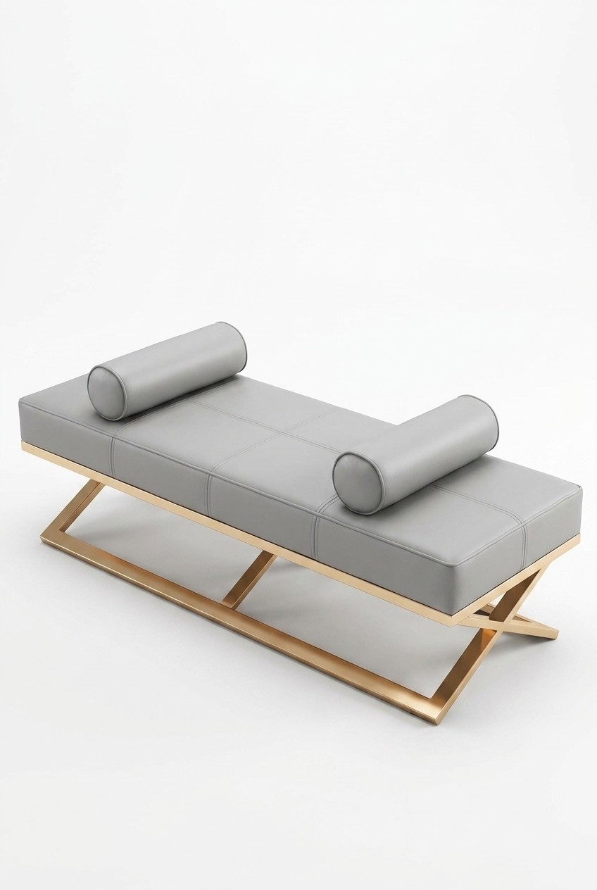 Hocker Polsterhocker Fuß Wohnen Sitzbänke Sitz Leder Beige Design Leder