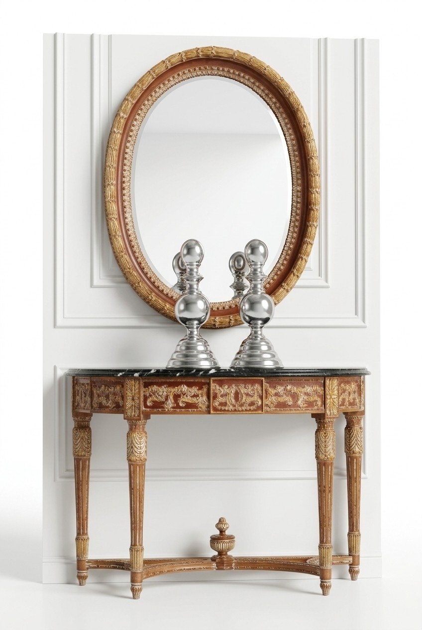 Holz Italienische Möbel 2tlg Set Möbel Stil Barock Konsolentisch mit Spiege Neu