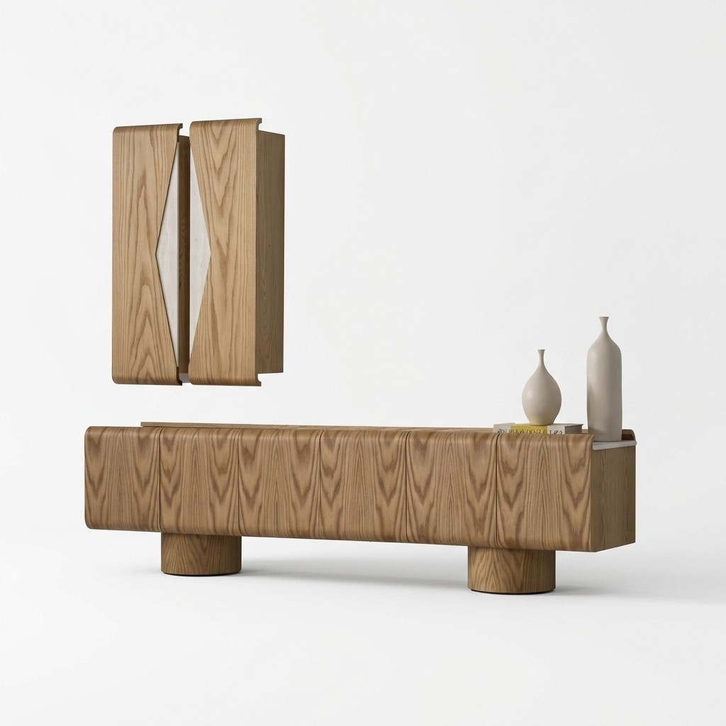 Holz TV-Schrank und Wandschrank Set in Braun modern elegant