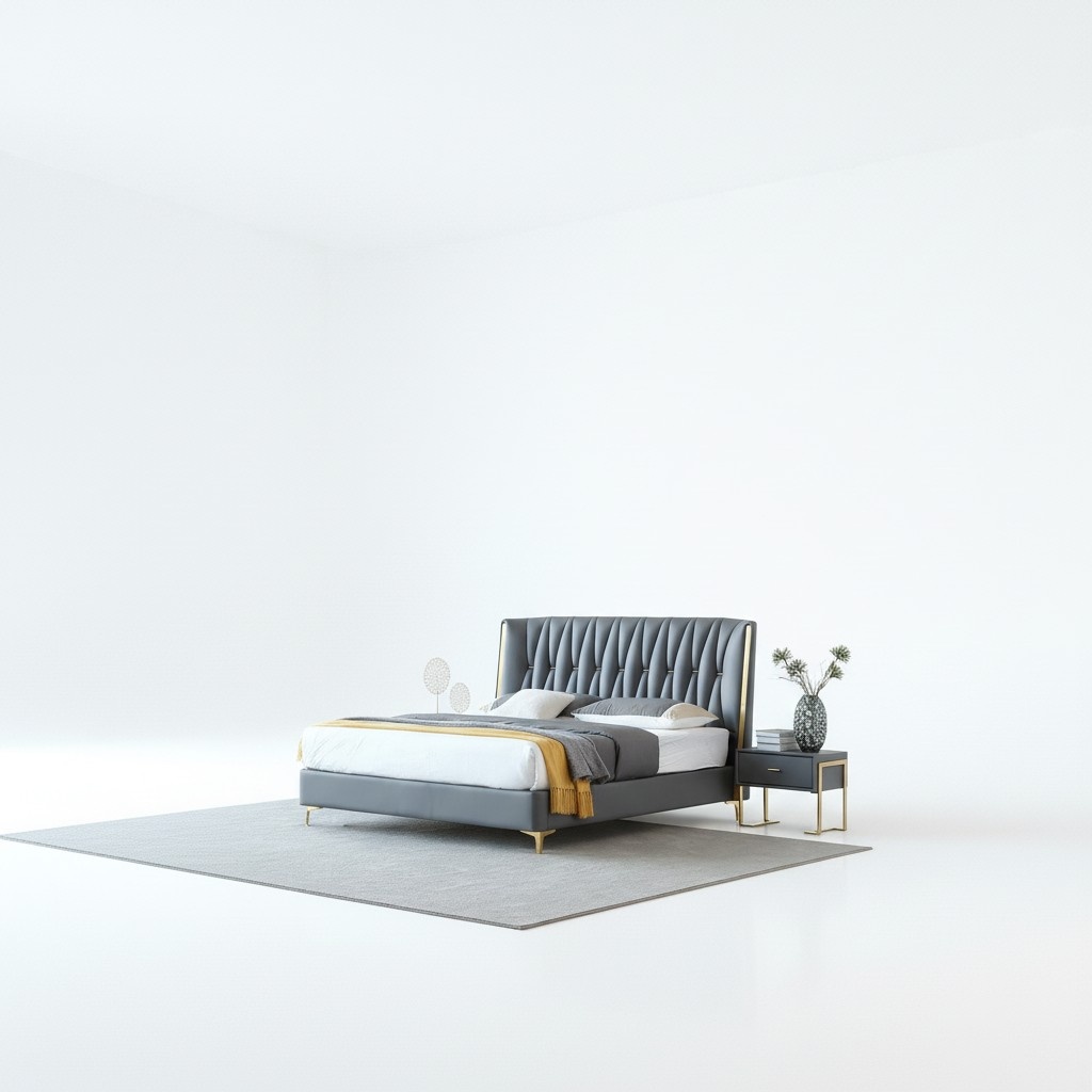 Hotel Luxus Design Betten Polster Metall Leder Schlafzimmer Edelstahl