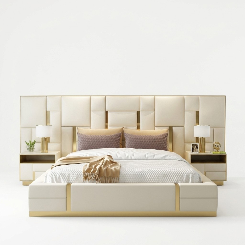 Hotelbett Luxus Design Betten Polster Metall Leder Schlafzimmer XXL