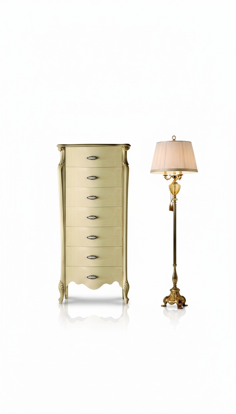 Italienische Holz Möbel Schicke Kommode 120 cm Hoch mit 7 Schubladen