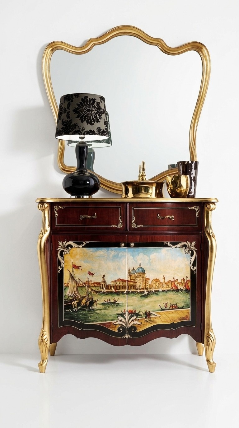 Italienische Kommode Anrichte Handmalerei Schrank Luxus Sideboard Italienische Holz