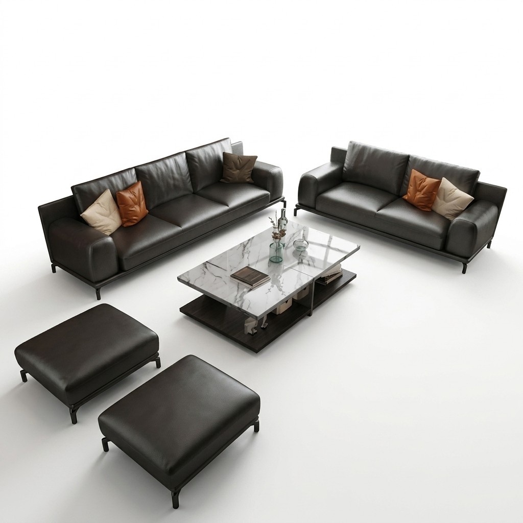 Italienische Luxus Möbel Sofagarnitur 3+2 + Hocker Möbel Couch Sofa 3tlg.