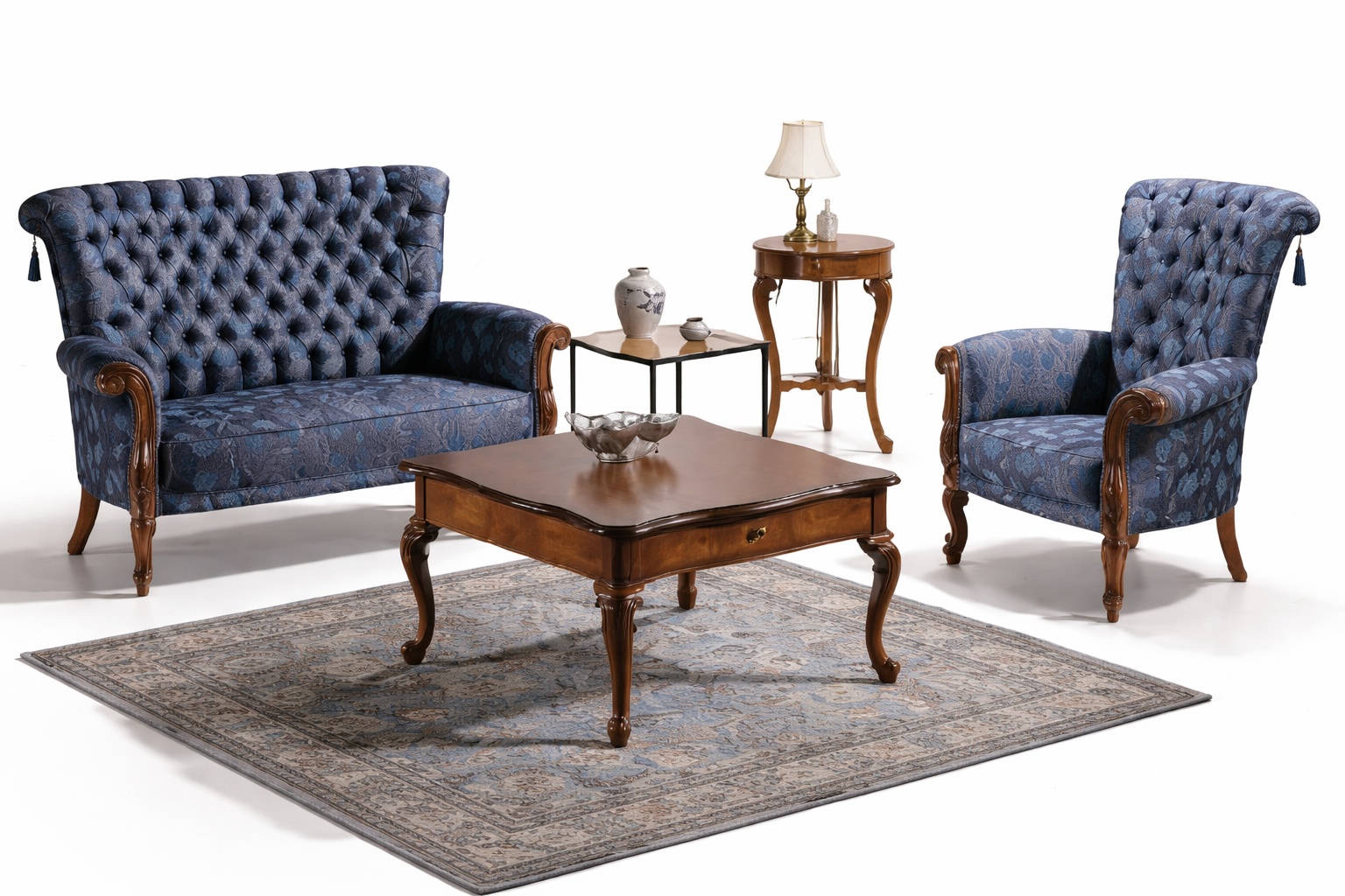 Italienische Sofagarnitur Sofa 2xSessel Couchtisch Beistelltisch 4tlg Luxus Set