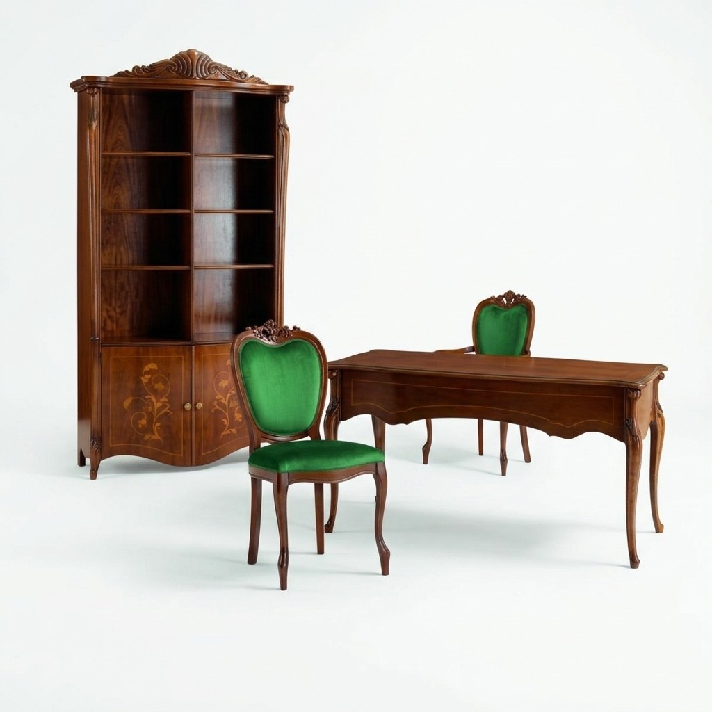 Italienische Stil Möbel Büro Einrichtung Schreibtisch Tisch Sessel Set 3tlg.