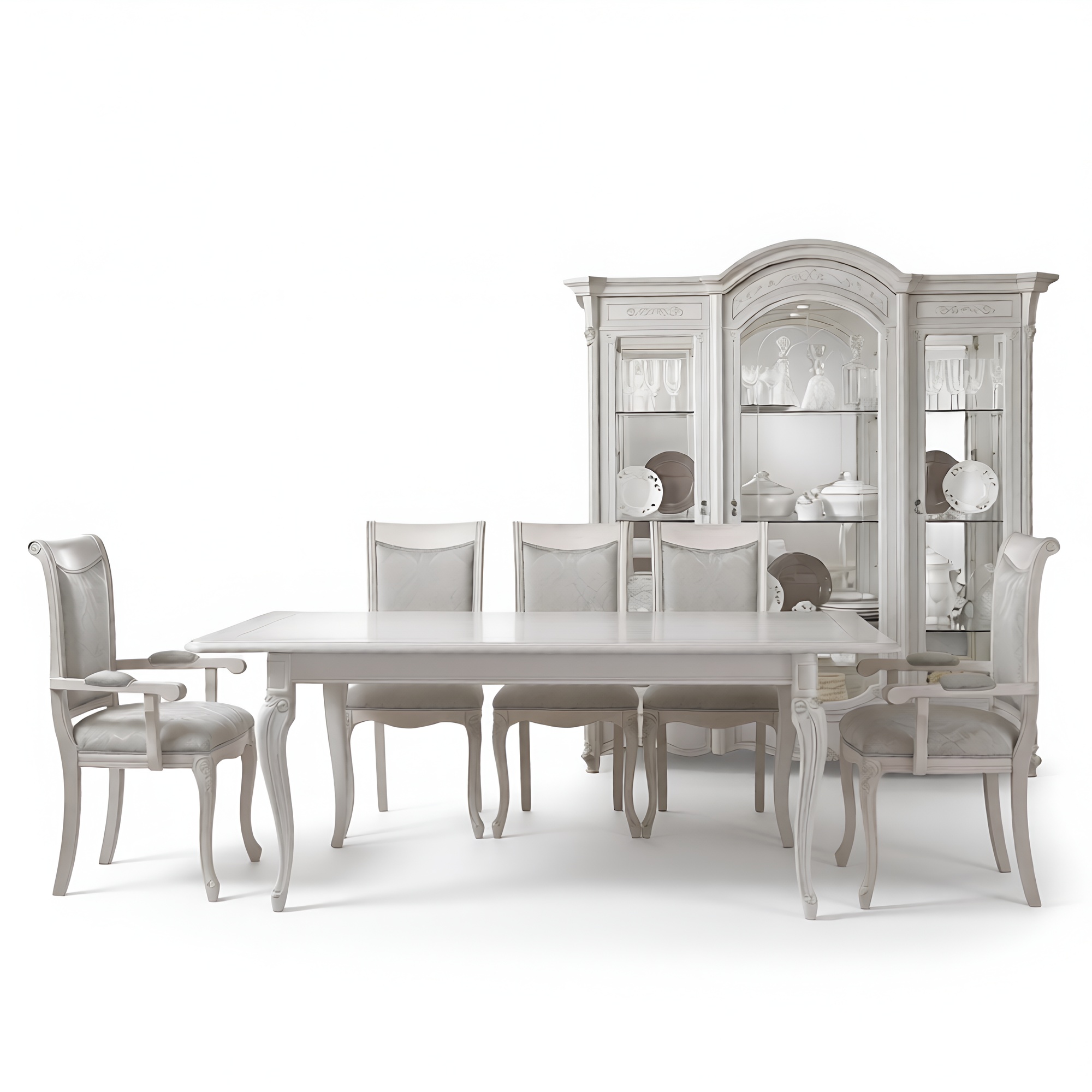 Italienisches Esszimmer Möbel Set Esszimmer Gruppe Vitrine Tisch 6x Stühle 8tlg.
