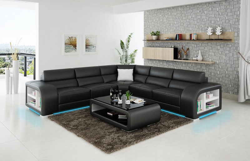 Ledersofa Couch Wohnlandschaft Ecksofa Eck Garnitur Design Modern