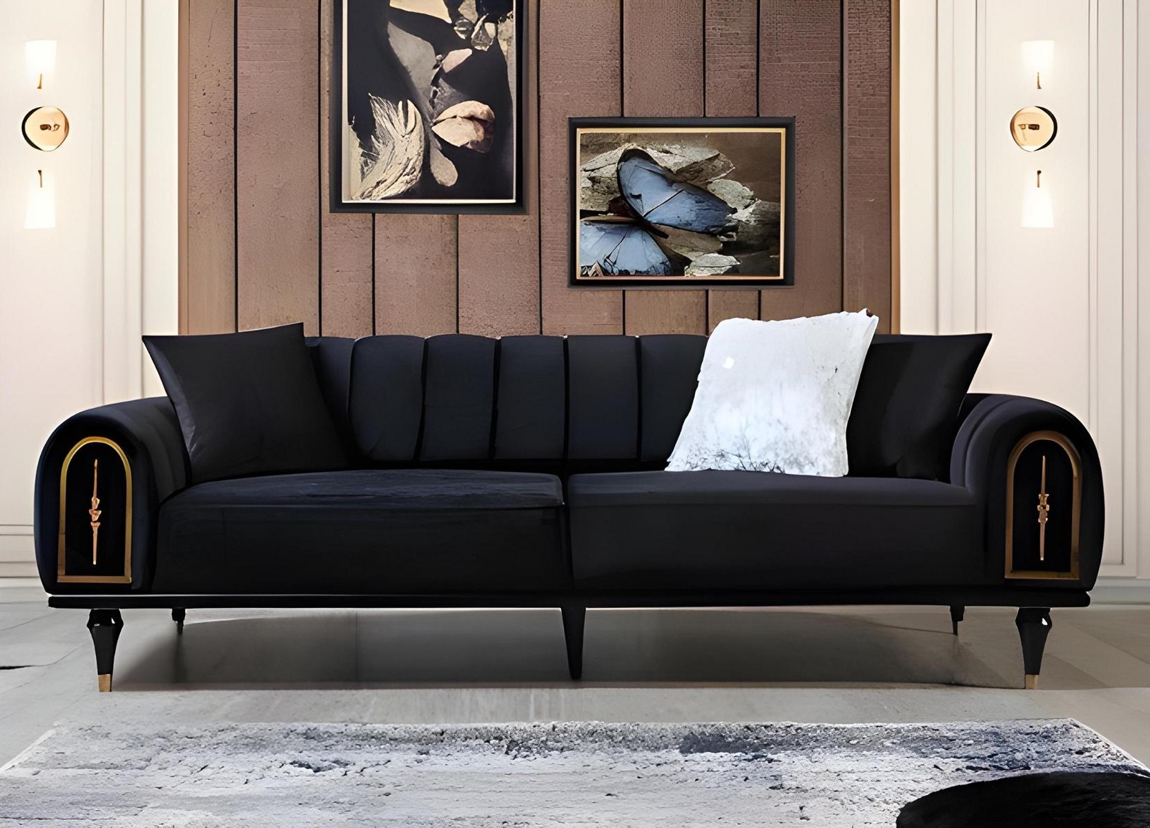 Schwarzer Dreisitzer Wohnzimmer Polstercouch Designer 3-Sitzer Möbel Sofort