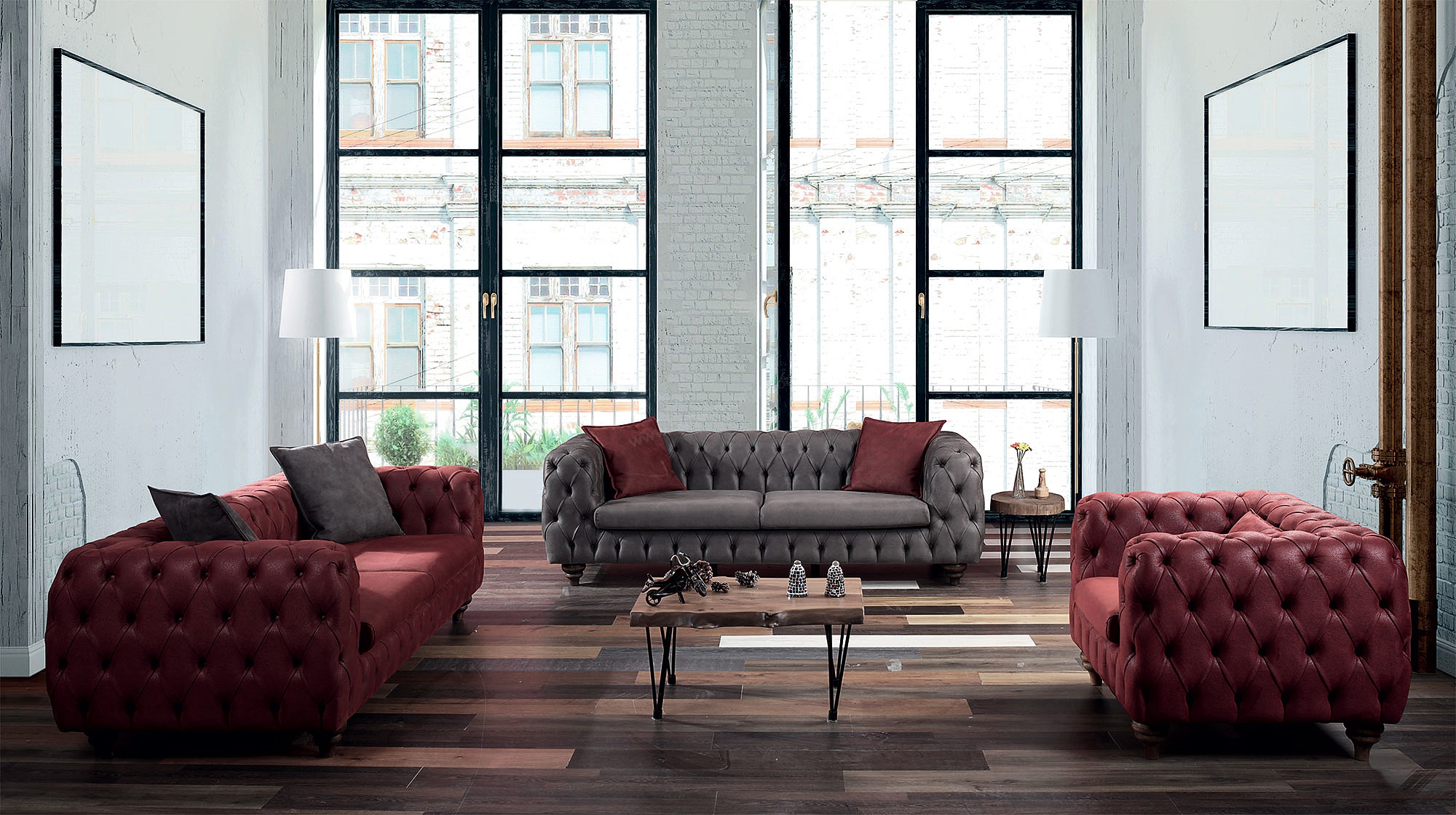 Edle Designer Polster Couch Luxus Chesterfield Sitz Garnituren Sofas