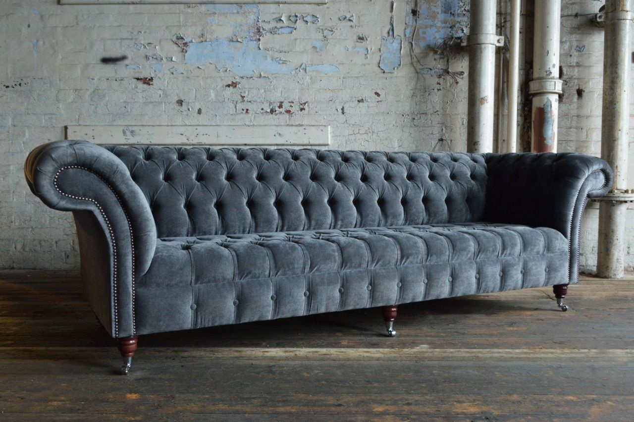 XXL Big Sofa Couch Chesterfield 245cm Polster Sofas 4 Sitzer Leder Textil
