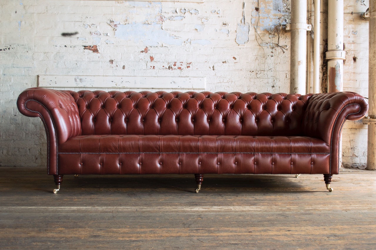 XXL Big Sofa Couch 4 Teile Chesterfield Leder Textil Sitz Polster Garnitur