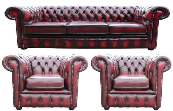 Chesterfield Leder Couch Design Luxus Sofagarnitur Sofa Polster 3+1+1