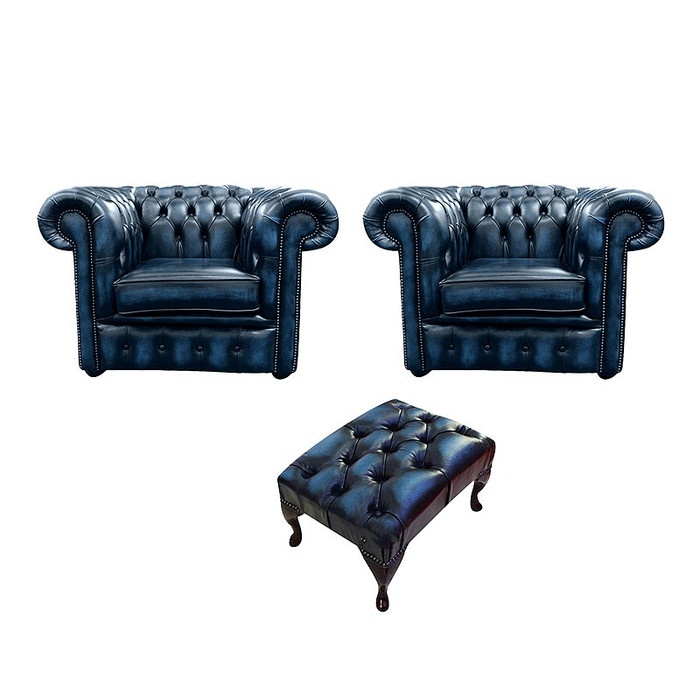 Sofagarnitur Sofa Couch Fernseh Sessel Lounge Club Chesterfield + Hocker