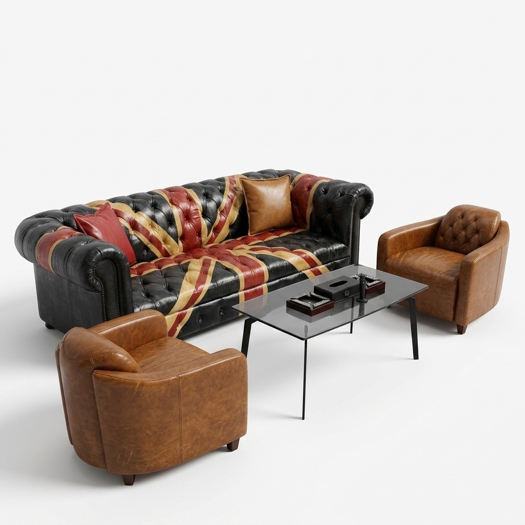 Jack Union Chesterfield Polster Sofa Couch 3 Sitz Leder Stil Luxus Polster Couch