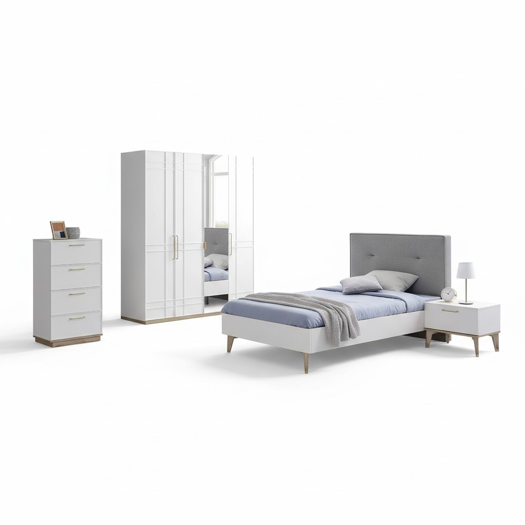 Jugendbett Garnitur Kinderzimmer Kinderbett Bett Set 4tlg Weiß Holz