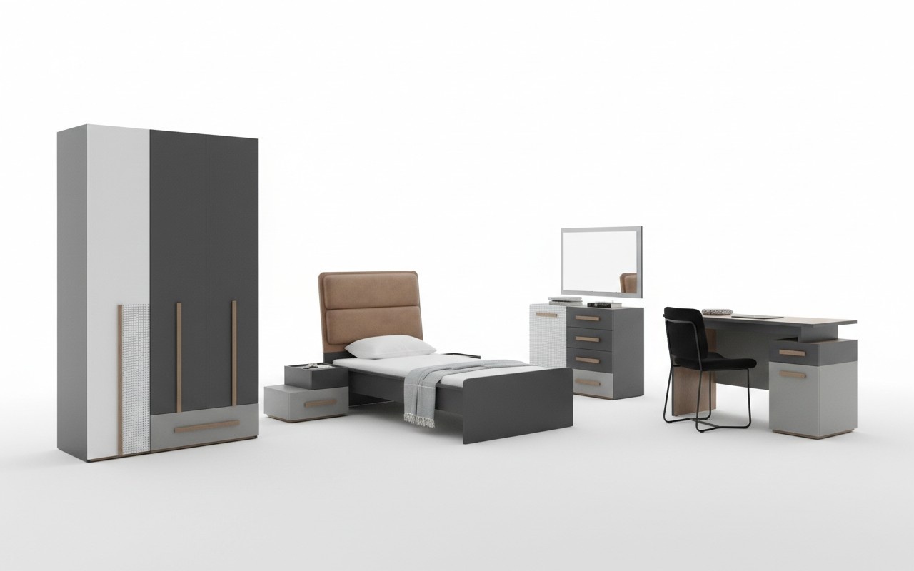 Jugendzimmer Bett Kleiderschrank Kommode Schreibtisch Kleiderschrank 5 tlg Set