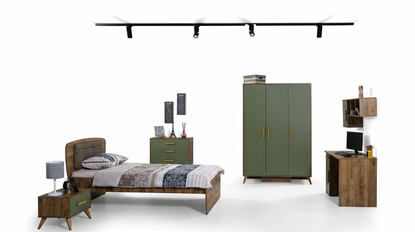 Jugendzimmer Kinderzimmer Komplett Einzelbett Kleiderschrank Kommode Design 5tlg