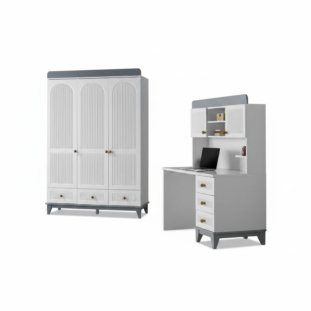 Jugendzimmer Modern Kleiderschrank Schreibtisch Holz Möbel Design 2tlg Set