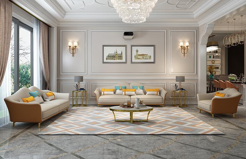 Luxuriöse Wohnzimmer Garnitur Leder Polster Couchen Stoff Sofagarnitur 3+2+1 Set