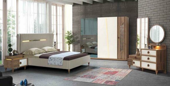 Design Schlafzimmer Set Bett Nachttische Kommode Kleiderschrank 5tlg.