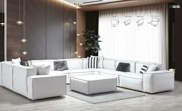 Ecksofa U-Form Weiß Wohnlandschaft Couch Polster Eckgarnitur
