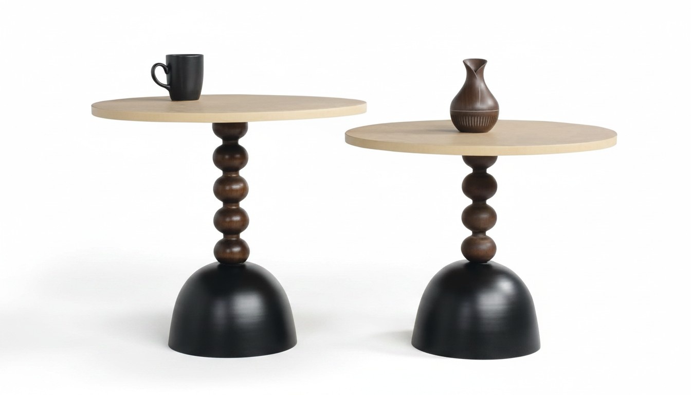 Kaffeetisch Set Couchtisch Sofatisch Rund Holz Beige Original Modern