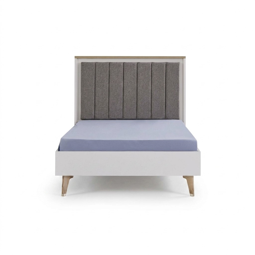 Kinderbett Bett 120 cm Jugendbett Holz Grau Kinderzimmer Stoff Modern