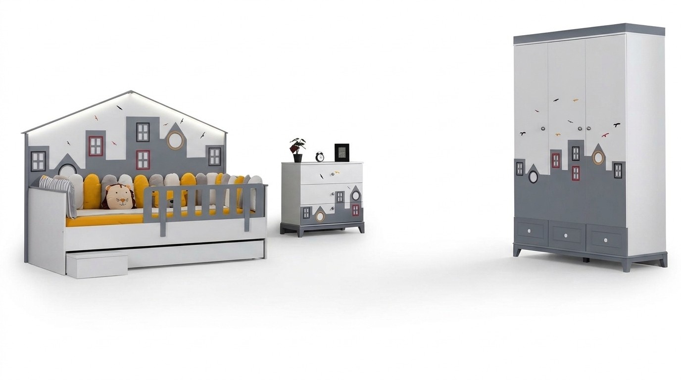 Kinderbett Kleiderschrank Jugendzimmer Kinderzimmer Möbel 2tlg Set Holz