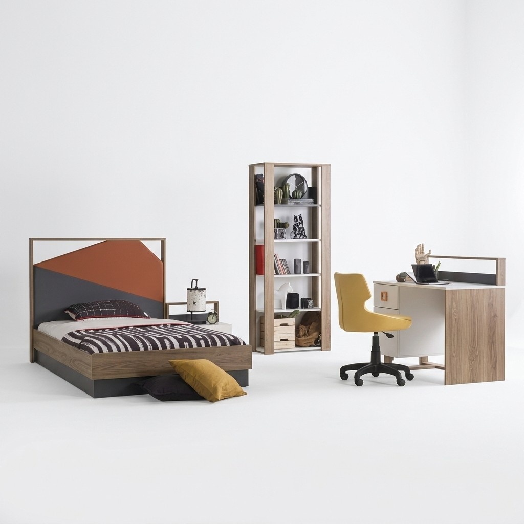 Kindermöbel Garnitur Kinderbett Kinderzimmer Bett Holz Grau Set 4tlg