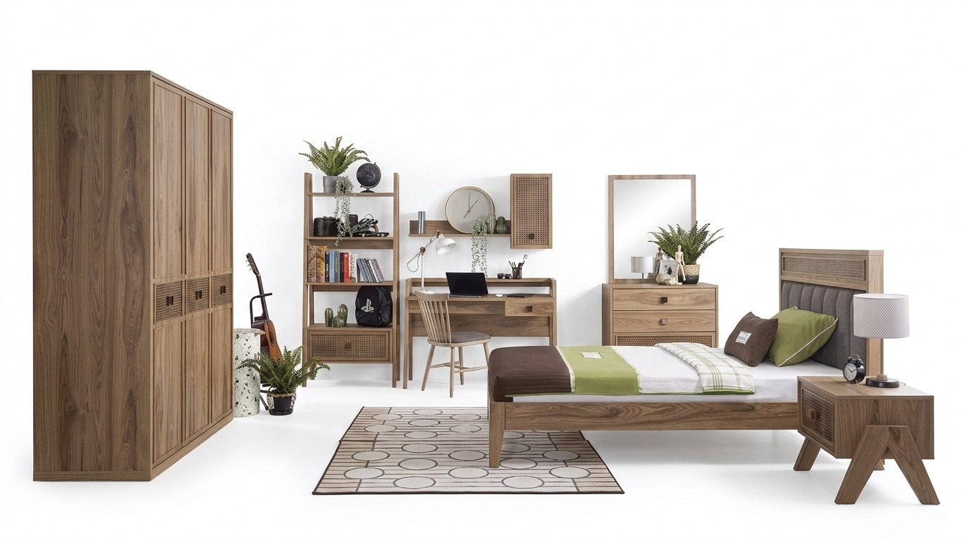 Kindermöbel Gruppe Jugendbett Kinderzimmer Bett Holz Braun Set 8tlg