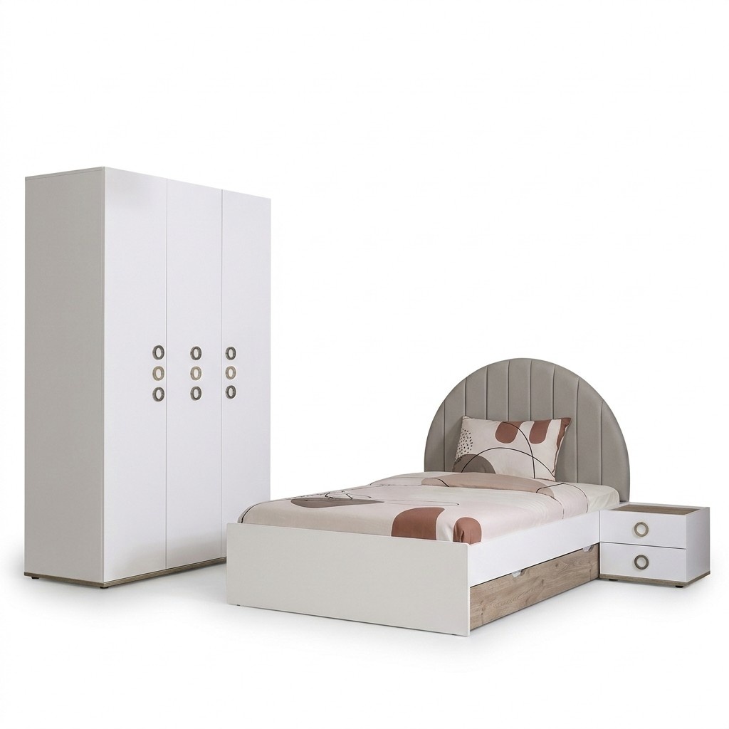 Kindermöbel Kinderzimmer Jugendbett Garnitur Bett Holz Weiß Set 3tlg