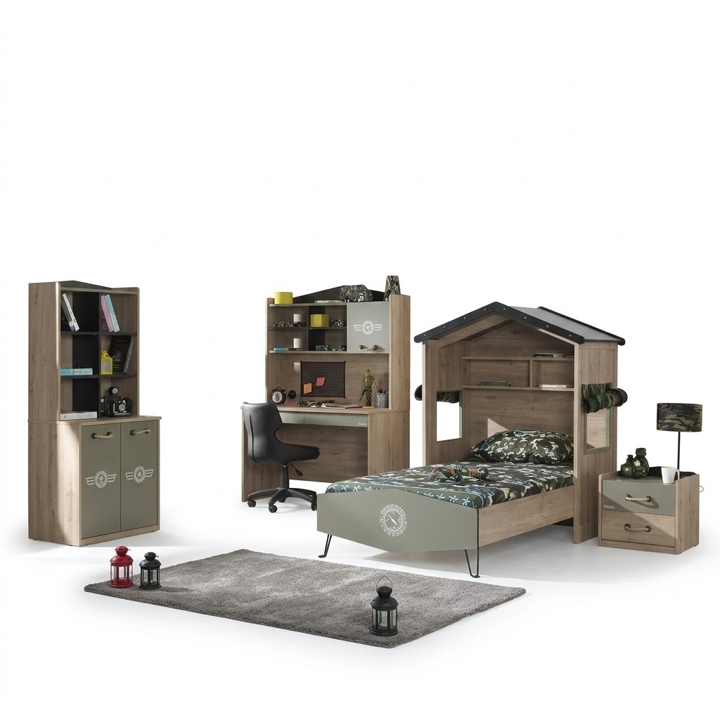 Kindermöbel Luxus Kinderzimmer Garnitur Bett Grün Bettrahmen 5tlg Holz