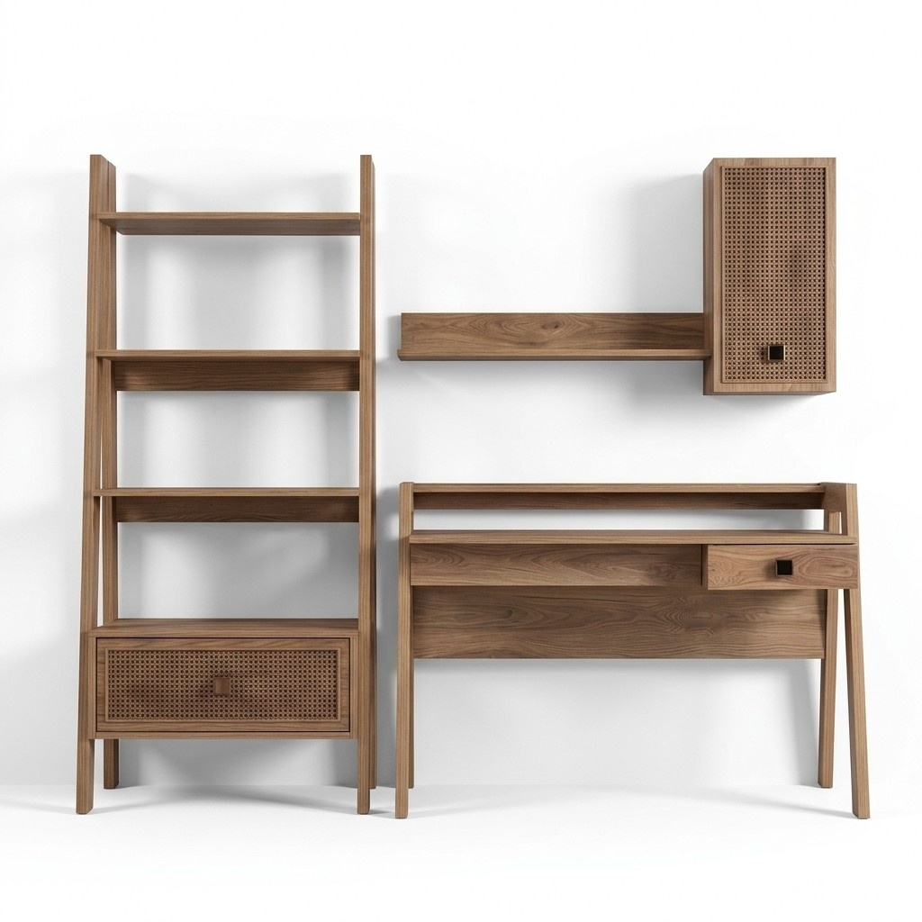 Kinderschreibtisch Schreibtisch Bücherregal Holz Braun Set 3tlg Regal