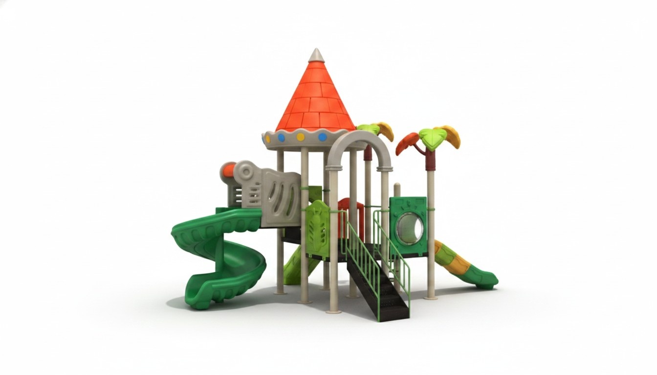 Kinderspielplatz Spielturm mit Rutschen Turm Plastik Tiere Spielplatz