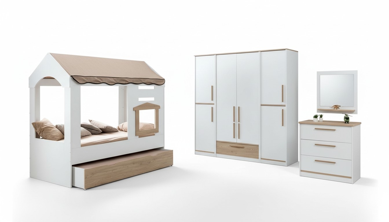 Kinderzimmer Bett Haus Überdachtes Bett Schlafzimmer Set Spiegel 4tlg.