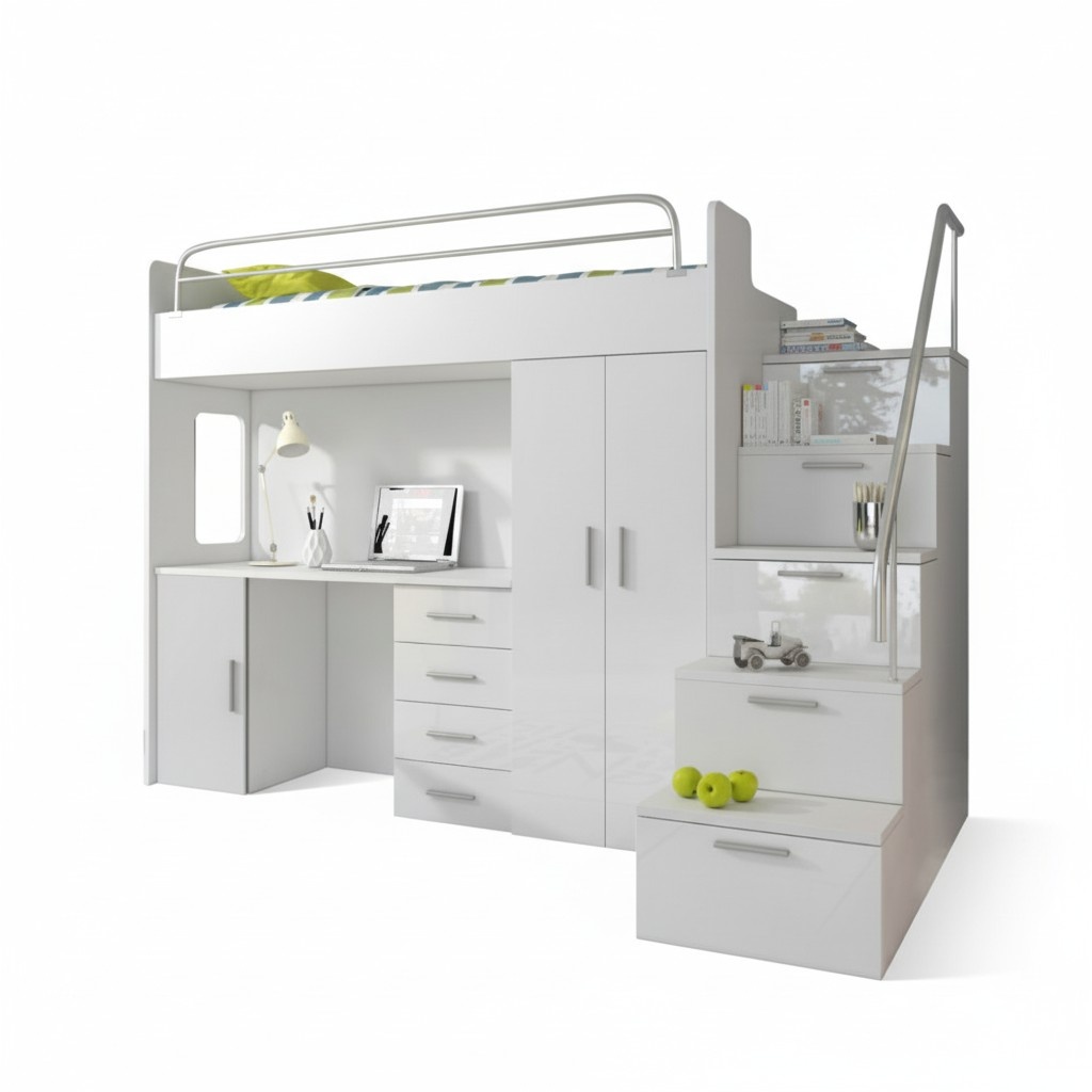 Kinderzimmer Doppelstockbett Weiß Tisch Schrank Multifunktion Etagen Hochbett