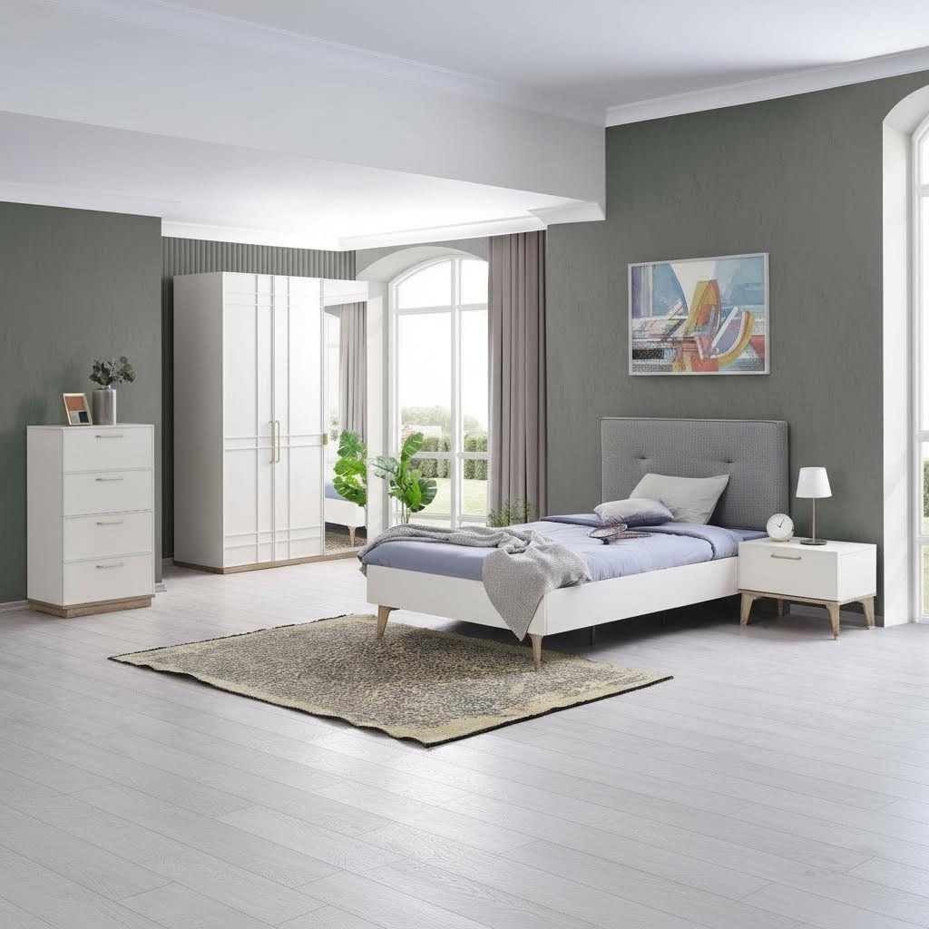 Kinderzimmer Garnitur Kinderbett Jugendbett Bett Set 4tlg Weiß Holz