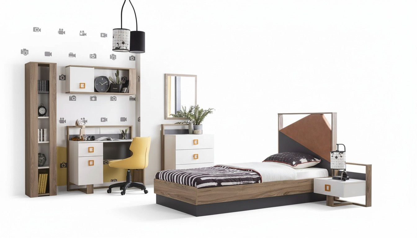 Kinderzimmer Garnitur Kinderbett Kindermöbel Bett Holz Grau Set 6tlg