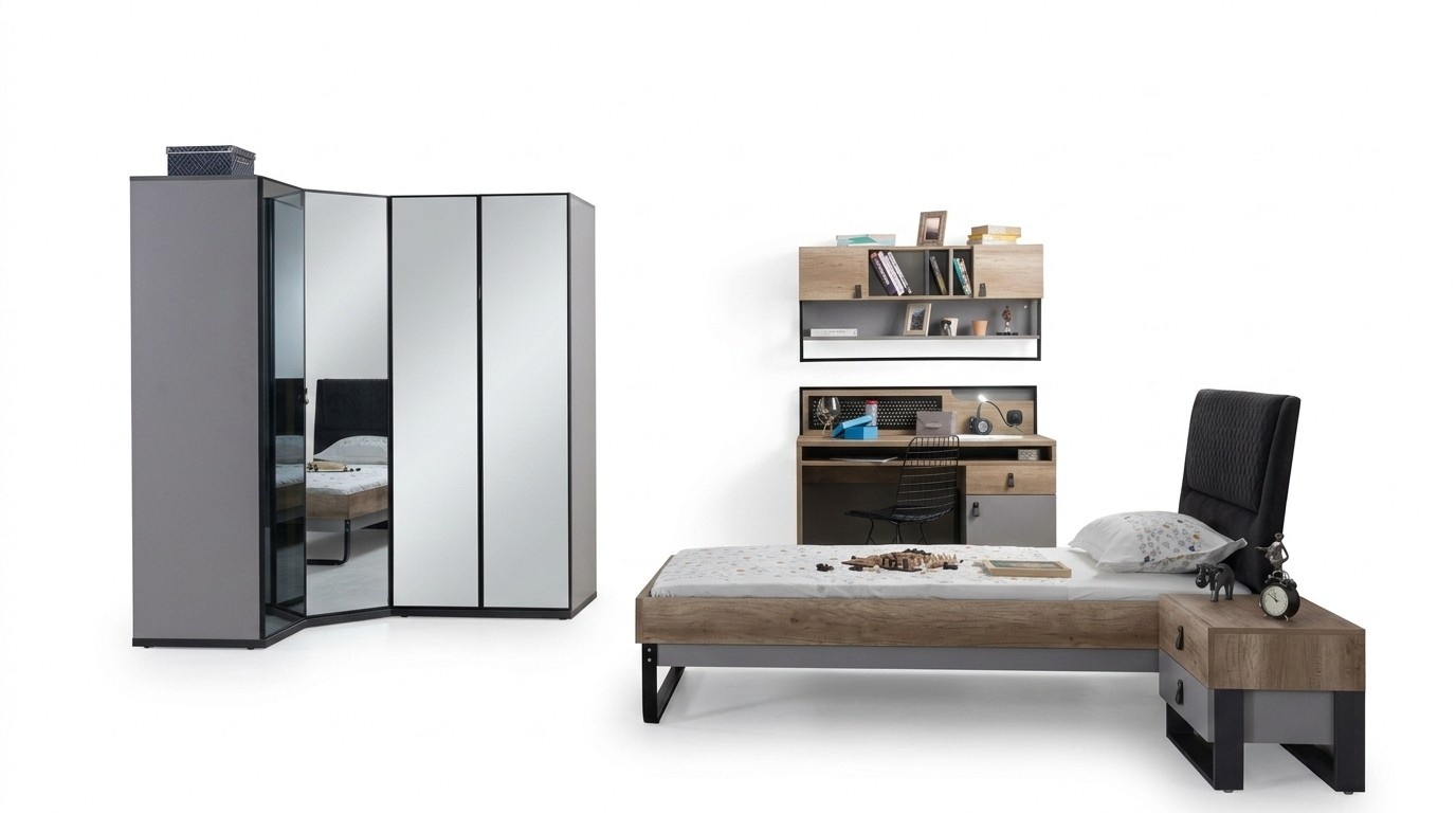 Kinderzimmer Jugendzimmer Set Bett Eckschrank Schrank Schreibtisch Möbel 4tlg